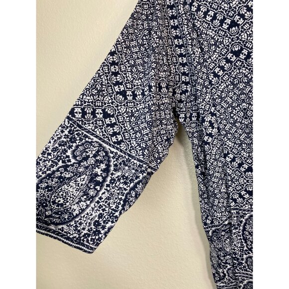 Lucky Brand Women Paisley Floral Boho Tunic Top 3X Cotton Modal Blue Peasant - Picture 9 of 12